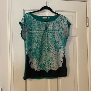 Teal, navy and white dress top